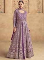 Georgette Lilac Wedding Wear Sequins Work Readymade Anarkali Suit